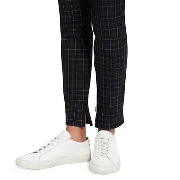 THEORY Galway Tech Skinny Pants Leggings Plaid Black Blue Ankle Side Zip Size 2 - Picture 5 of 16